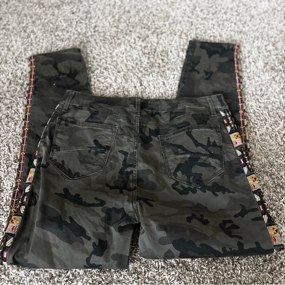 DRIFTWOOD High Rise Camouflage Jeans with Red and Orange Trim - Picture 2 of 14